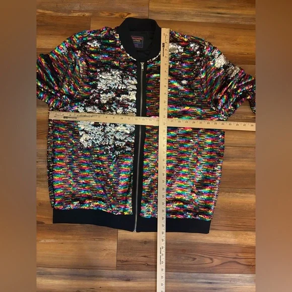 Abercrombie & Fitch Sequin Bomber Coat Jacket Rainbow size XL/XXL - Picture 8 of 8